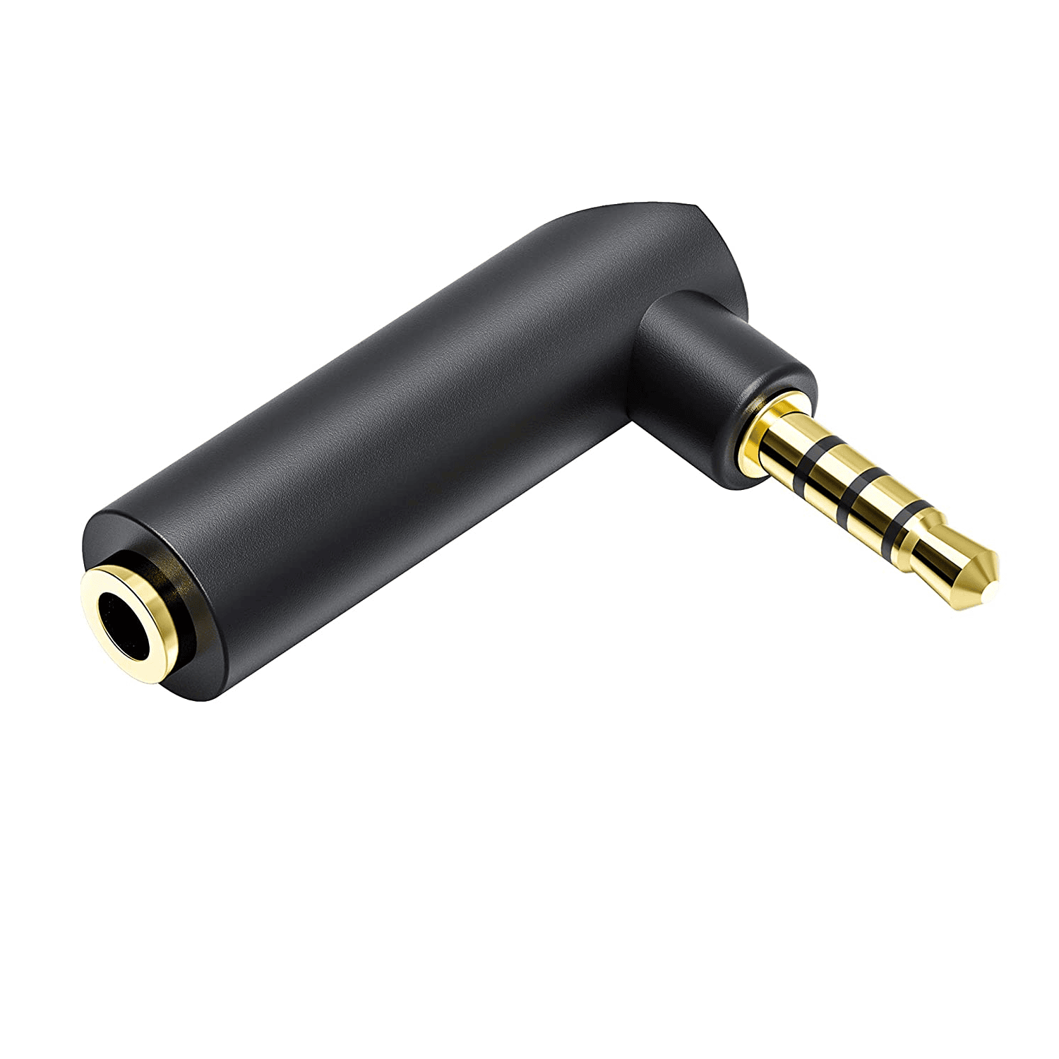 Adaptador audio estereo jack 3.5 mm acodado 4 pin dorado  Negro