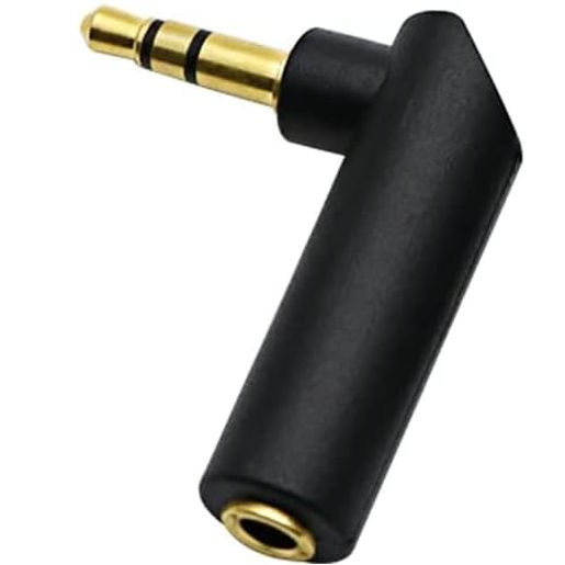 Adaptador audio estereo jack 3.5 mm acodado dorado  Negro