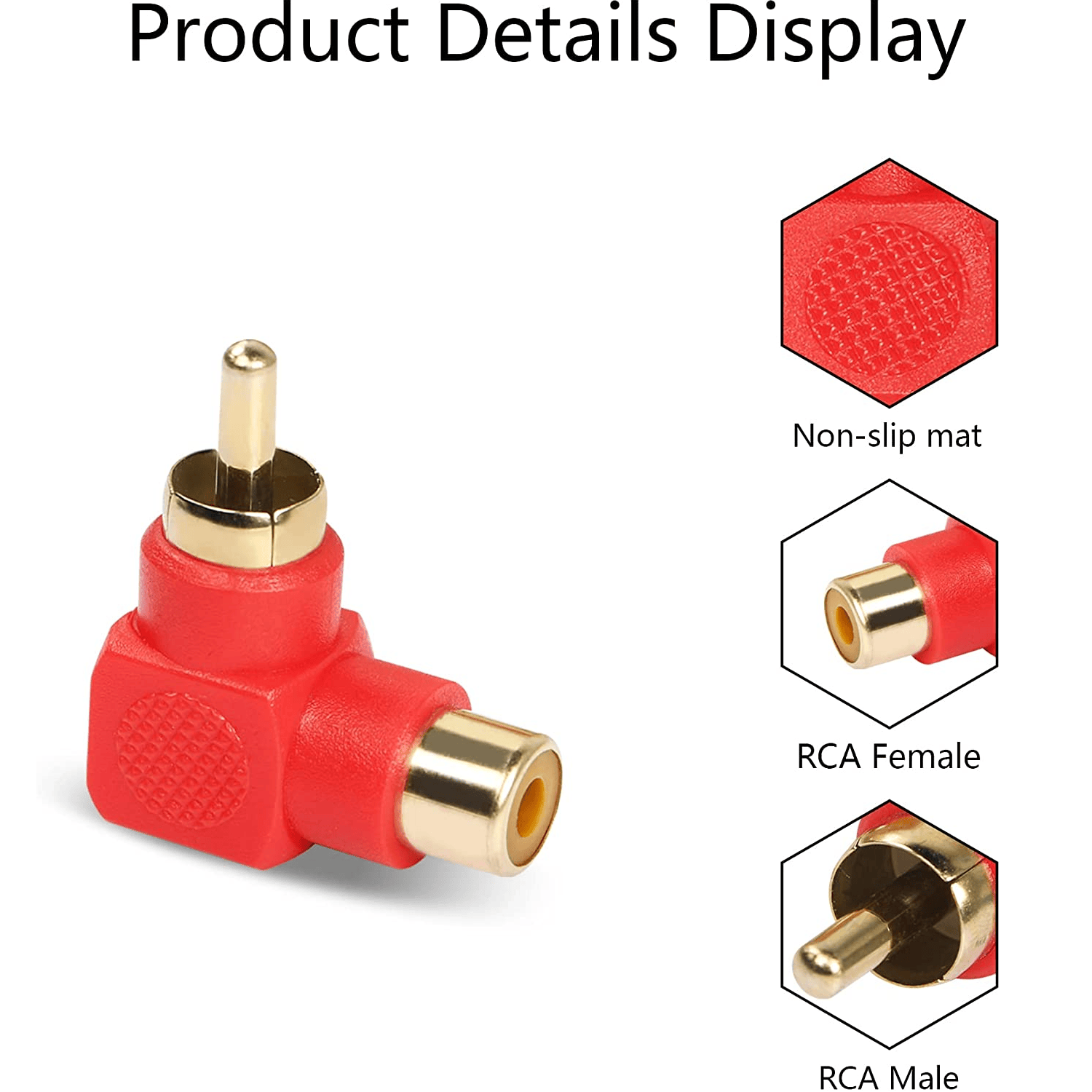 Adaptador audio estereo RCA angular 90  Amarillo