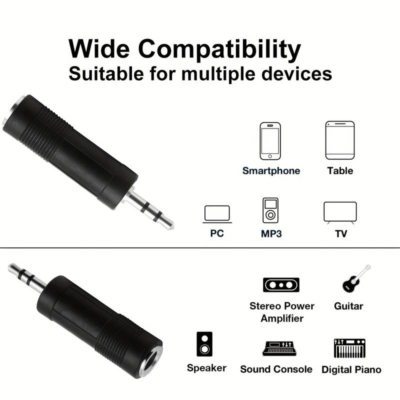 Adaptador audio jack 6.35 mm Hembra  a 3.5 mm macho  Negro