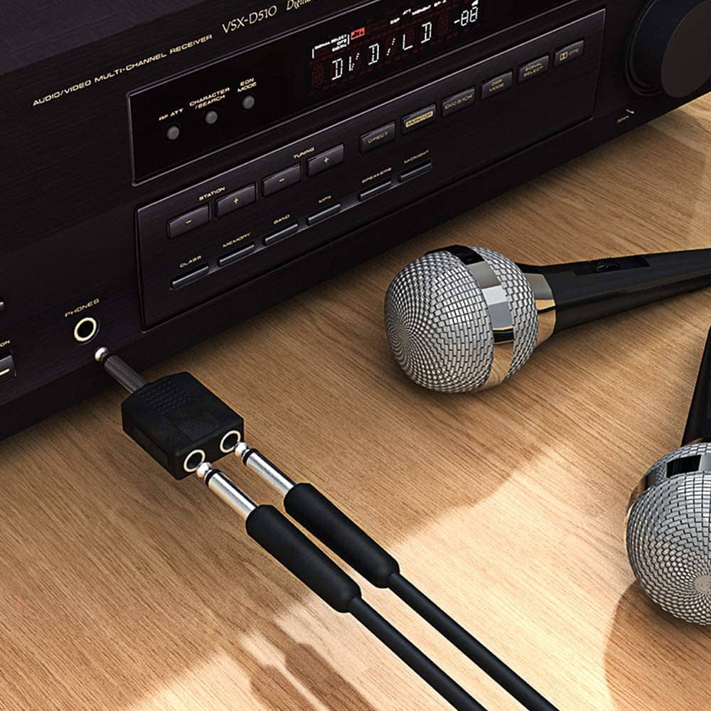 Adaptador audio mono  2xJACK 6.35/H - JACK 6.35/M  Negro