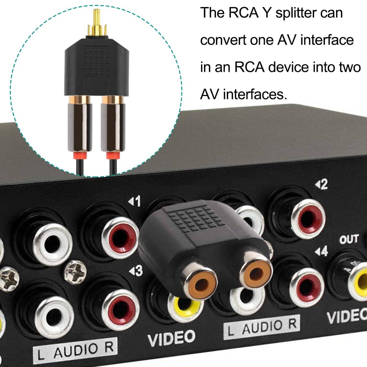 Adaptador audio mono 2xRCA/H-RCA/M DORADO  Negro