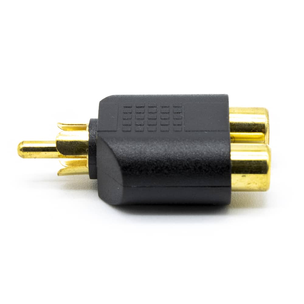 Adaptador audio mono 2xRCA/H-RCA/M DORADO  Negro