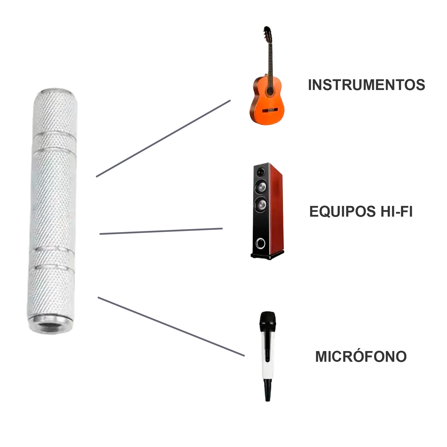 Adaptador audio mono JACK 6.35/H - JACK 6.35/H  Gris