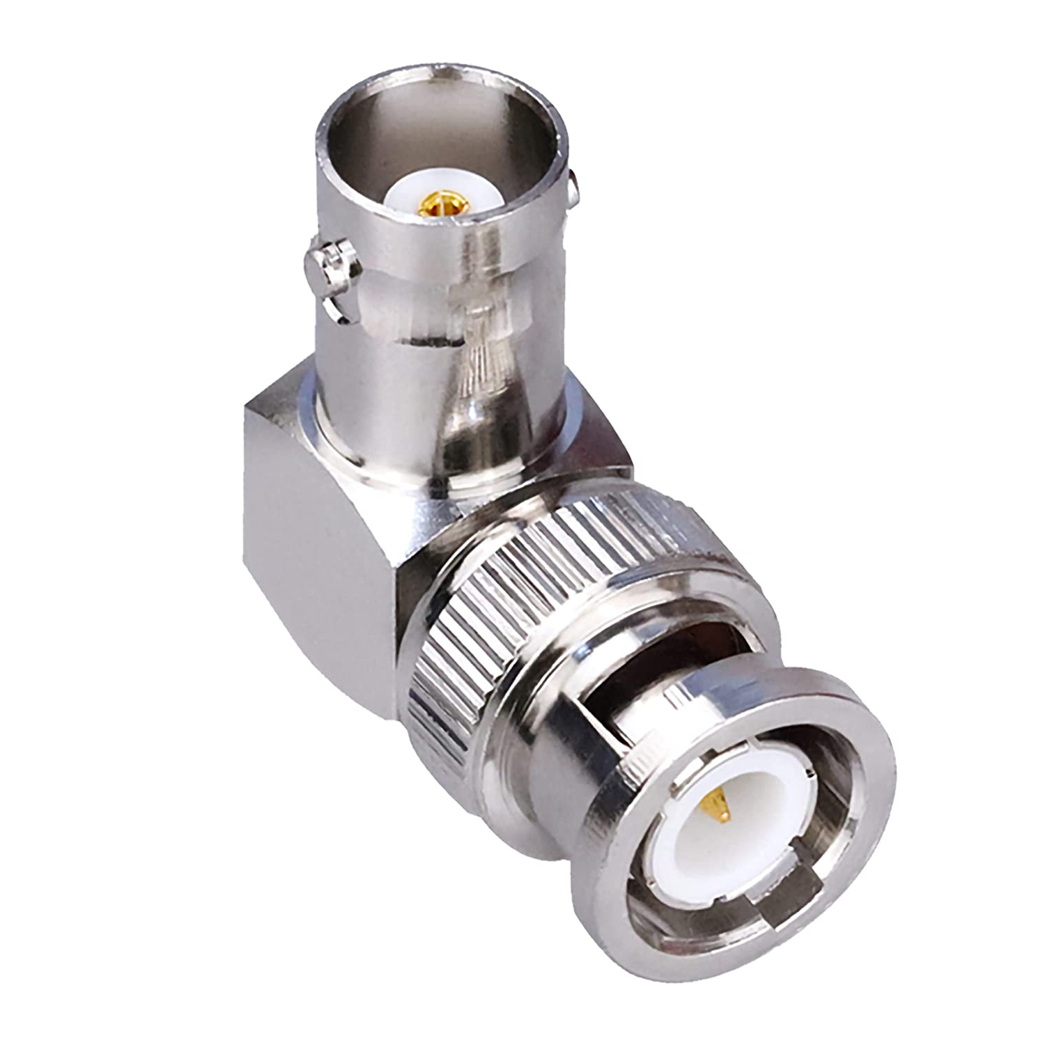 Adaptador BNC acodado macho a hembra  Gris