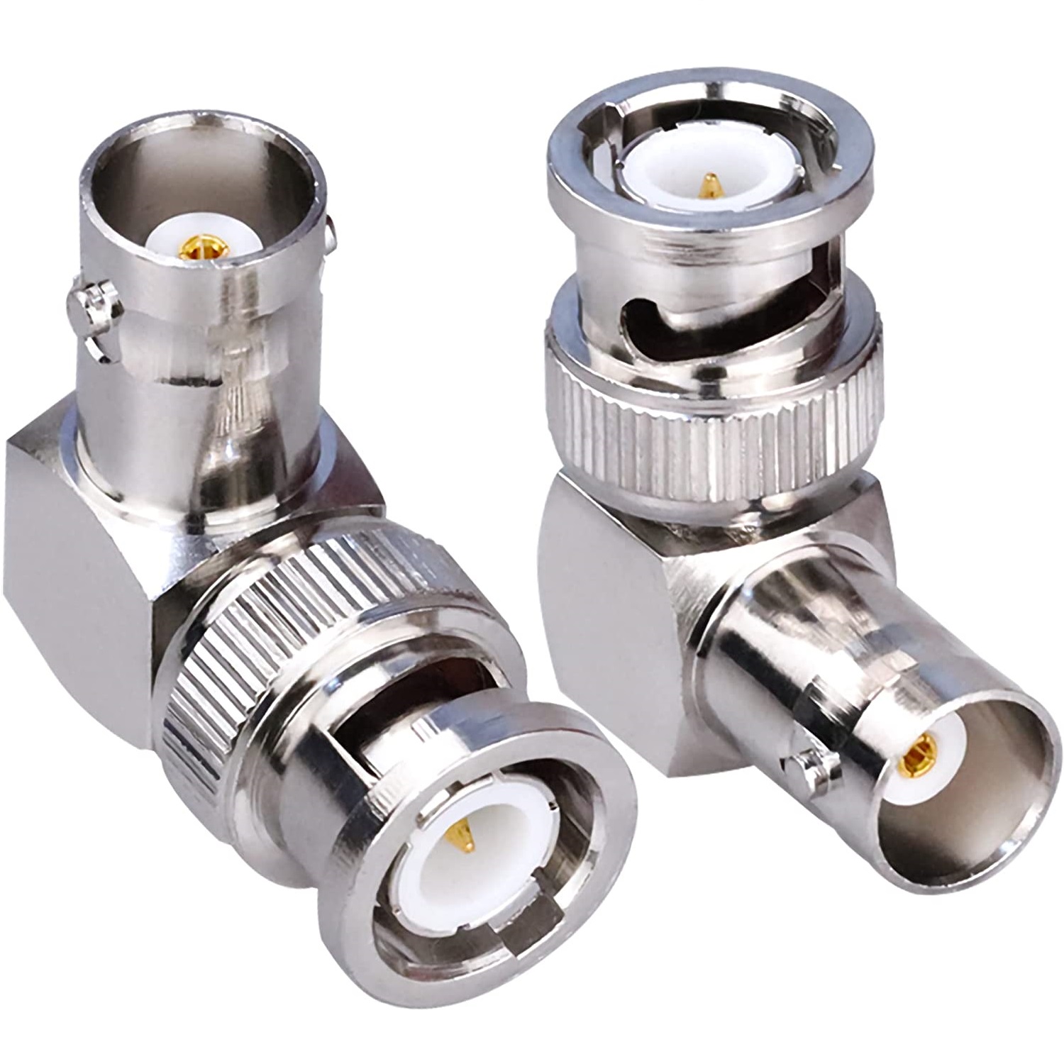 Adaptador BNC acodado macho a hembra  Gris