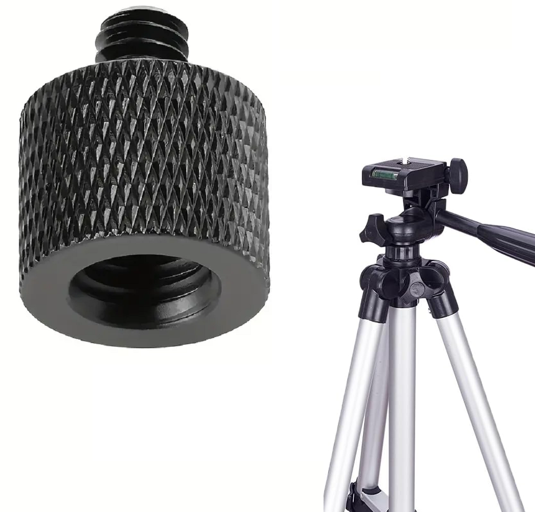 Adaptador camara 1/4 macho a 3/8 hembra metalico  Negro