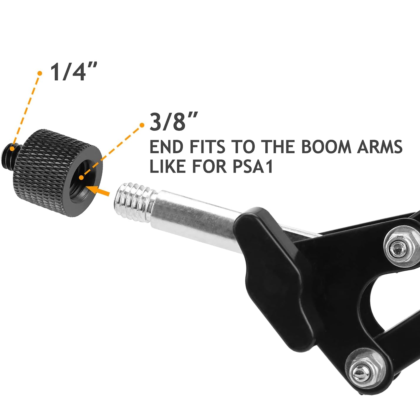 Adaptador camara 1/4 macho a 3/8 hembra metalico  Negro