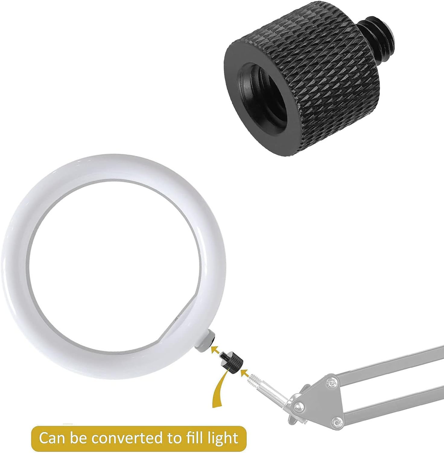 Adaptador camara 1/4 macho a 3/8 hembra metalico  Negro