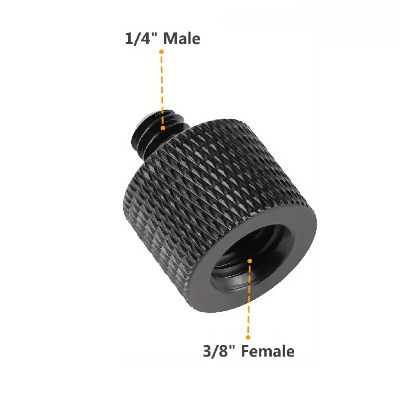 Adaptador camara 1/4 macho a 3/8 hembra metalico  Negro