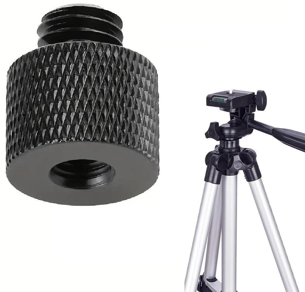 Adaptador camara 3/8 macho a 1/4 hembra metalico  Negro
