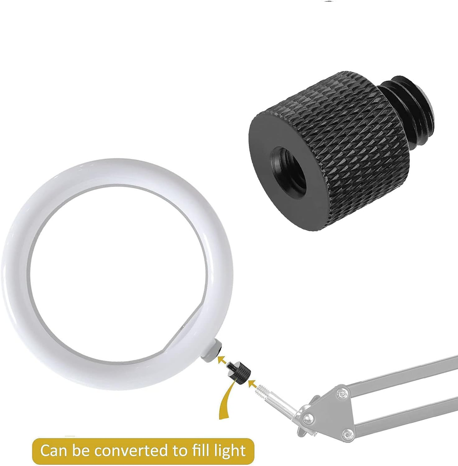 Adaptador camara 3/8 macho a 1/4 hembra metalico  Negro