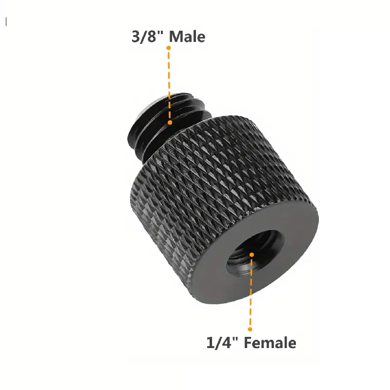 Adaptador camara 3/8 macho a 1/4 hembra metalico  Negro