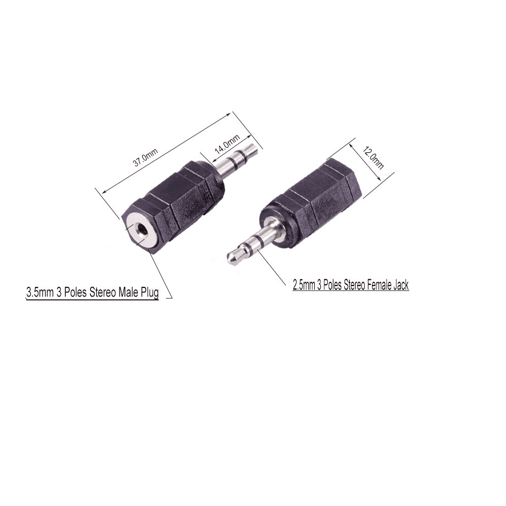 Adaptador de audio Estereo Jack 3.5mm Hembra a Jack 2.5mm Ma  Negro