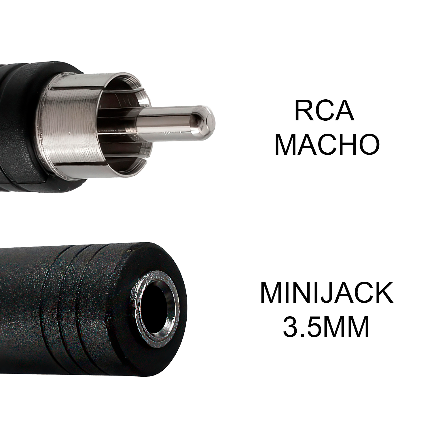 Adaptador de Audio RCA Macho a Conector Jack Hembra de 3,5 mm, Mono  Negro