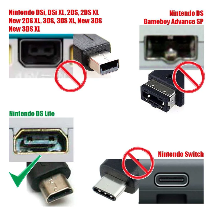 Adaptador de corriente Compatible con Nintendo DS Lite  Negro