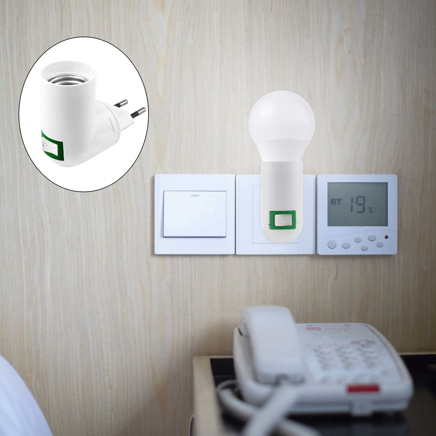 Adaptador de Enchufe E27 Europeo con interruptor