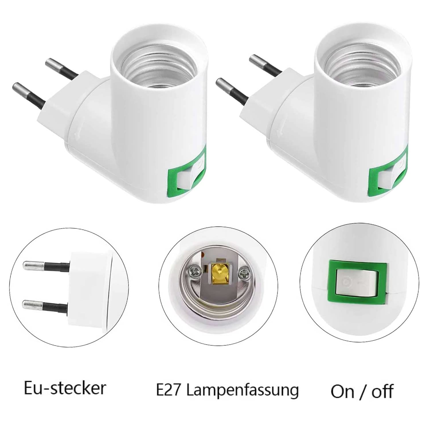 Adaptador de Enchufe E27 Europeo con interruptor