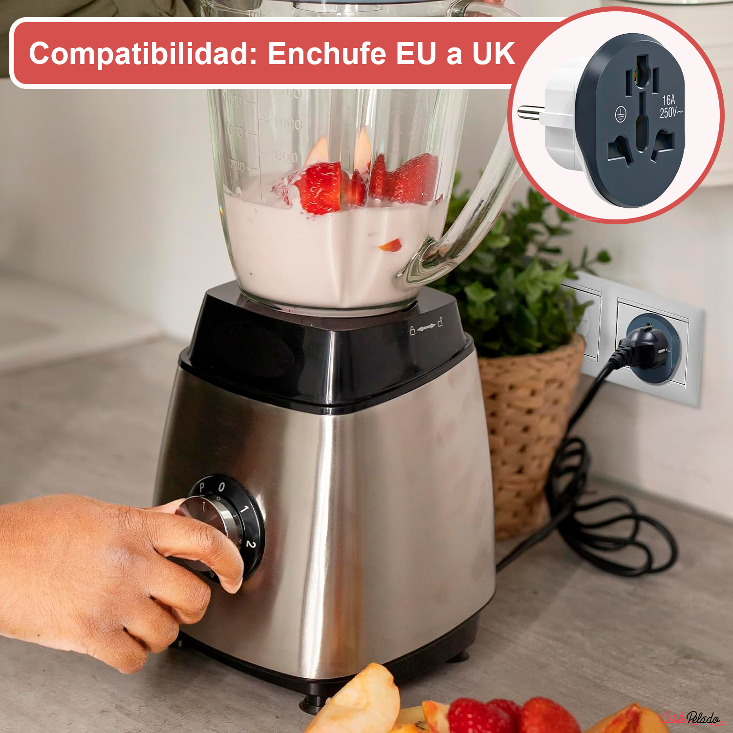 Adaptador de Viaje Universal de Enchufe EU a UK V2  Gris