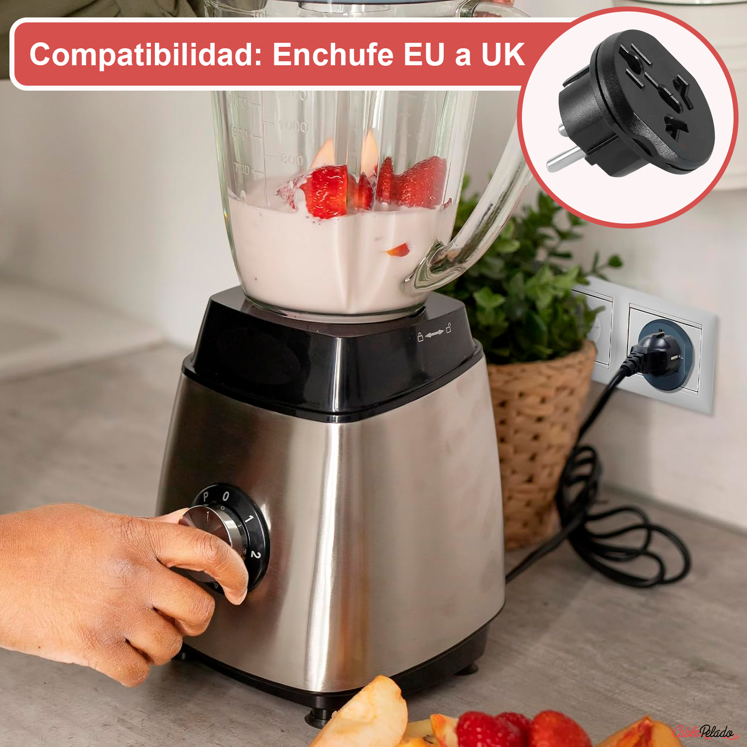 Adaptador de Viaje Universal de Enchufe EU a UK V2  Negro