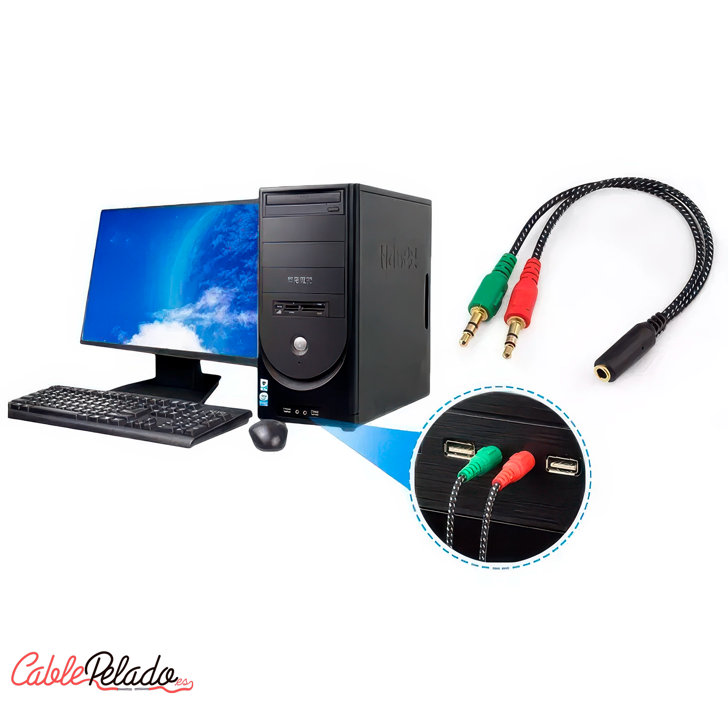Adaptador Divisor de Auriculares y microfono 0.20 M Negro