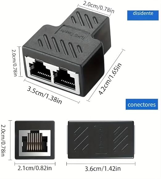 Adaptador divisor de red 1 RJ45 a 2RJ45  Negro