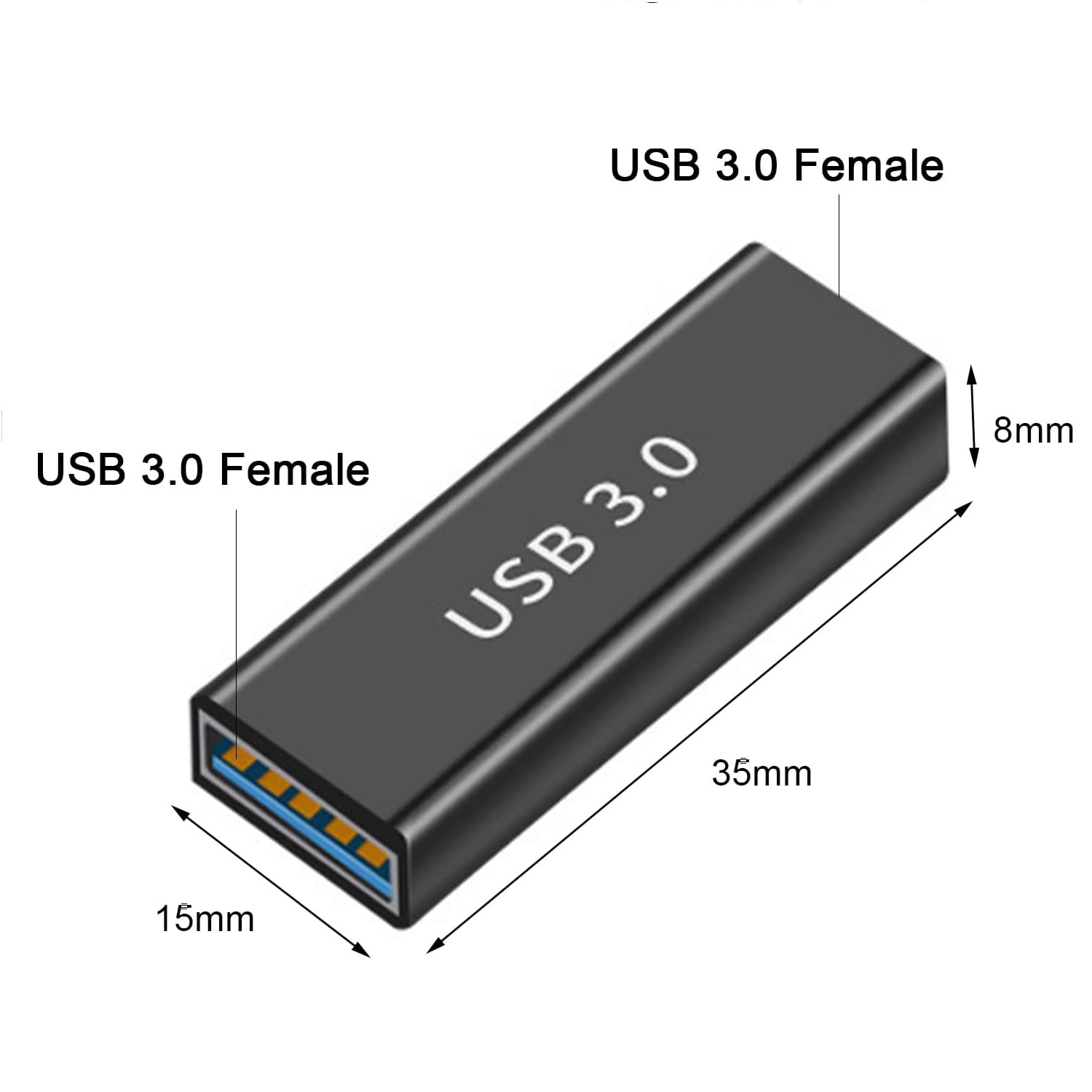 Adaptador empalme usb 3.0 tipo A hembra Metalico  Negro