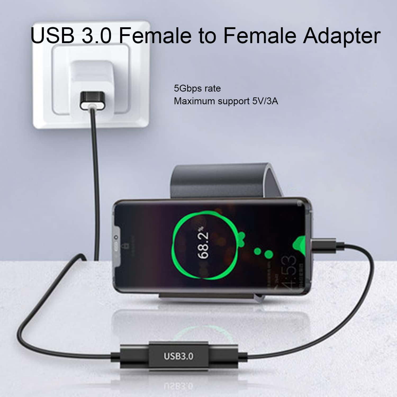 Adaptador empalme usb 3.0 tipo A hembra Metalico  Negro
