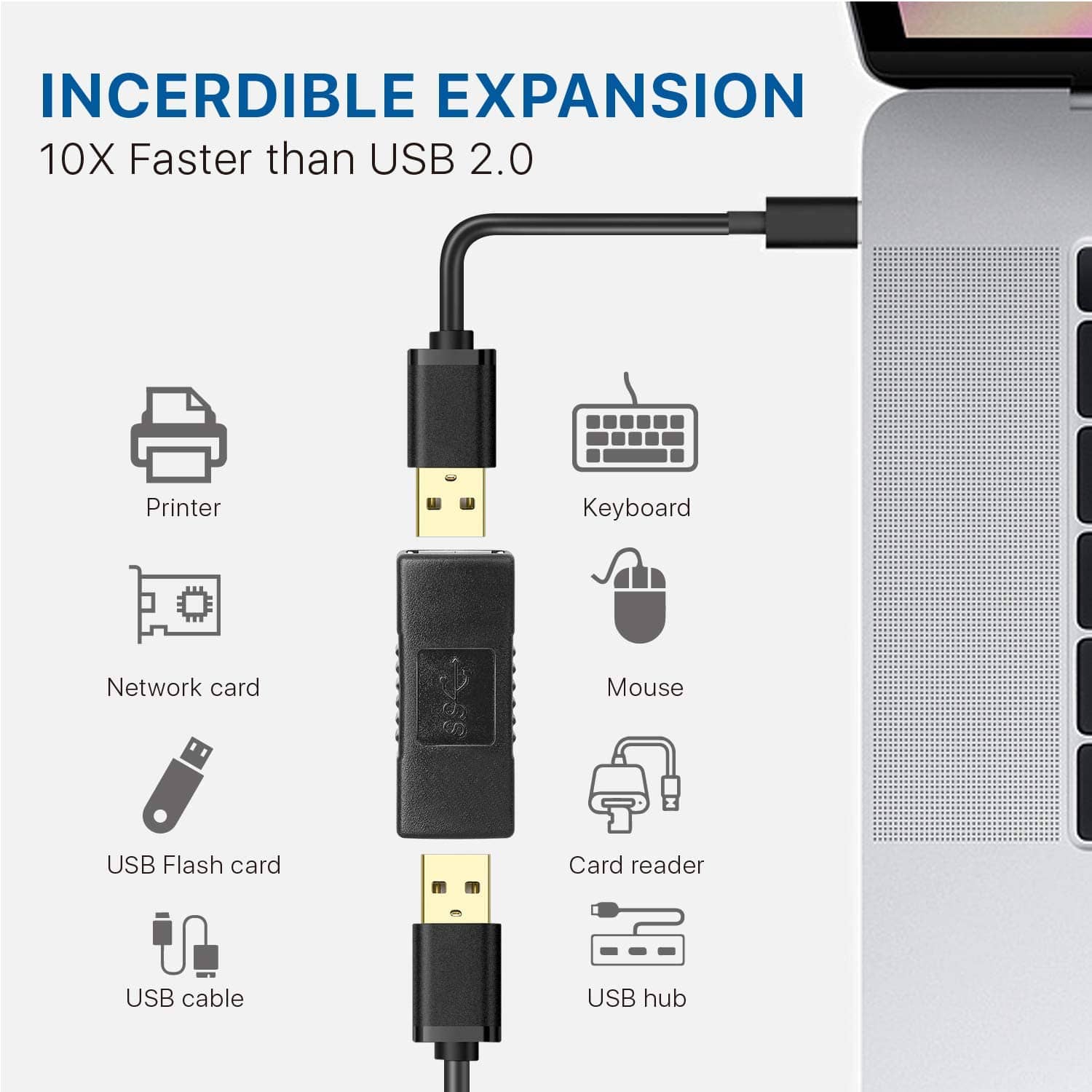 Adaptador empalme usb 3.0 tipo A hembra  Negro