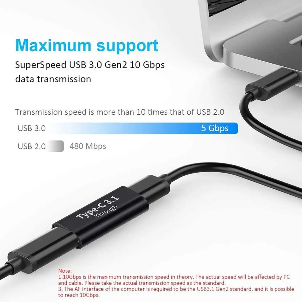 Adaptador empalme USB C 3.1 hembra Metalico  Negro