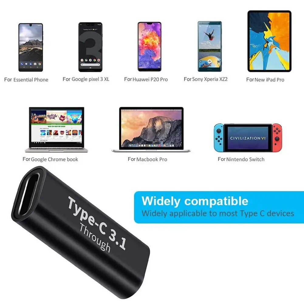 Adaptador empalme USB C 3.1 hembra Metalico  Negro