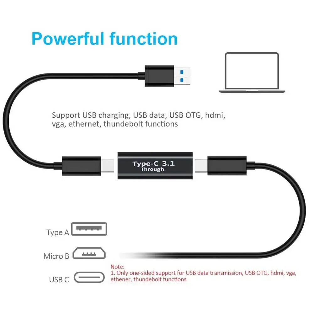 Adaptador empalme USB C 3.1 hembra Metalico  Negro