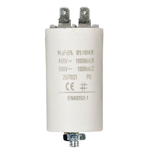 Condensador de arranque para motor electrico 450 VAC 14.0 uF Blanco