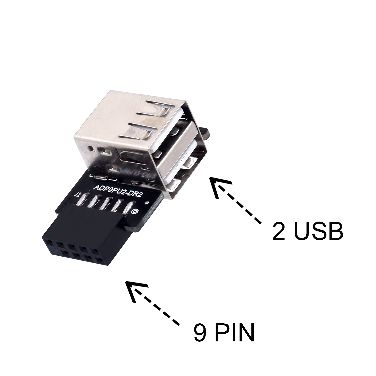 Adaptador panel frontal USB 2.0 hembra a 9 pines hembra doble derecha
