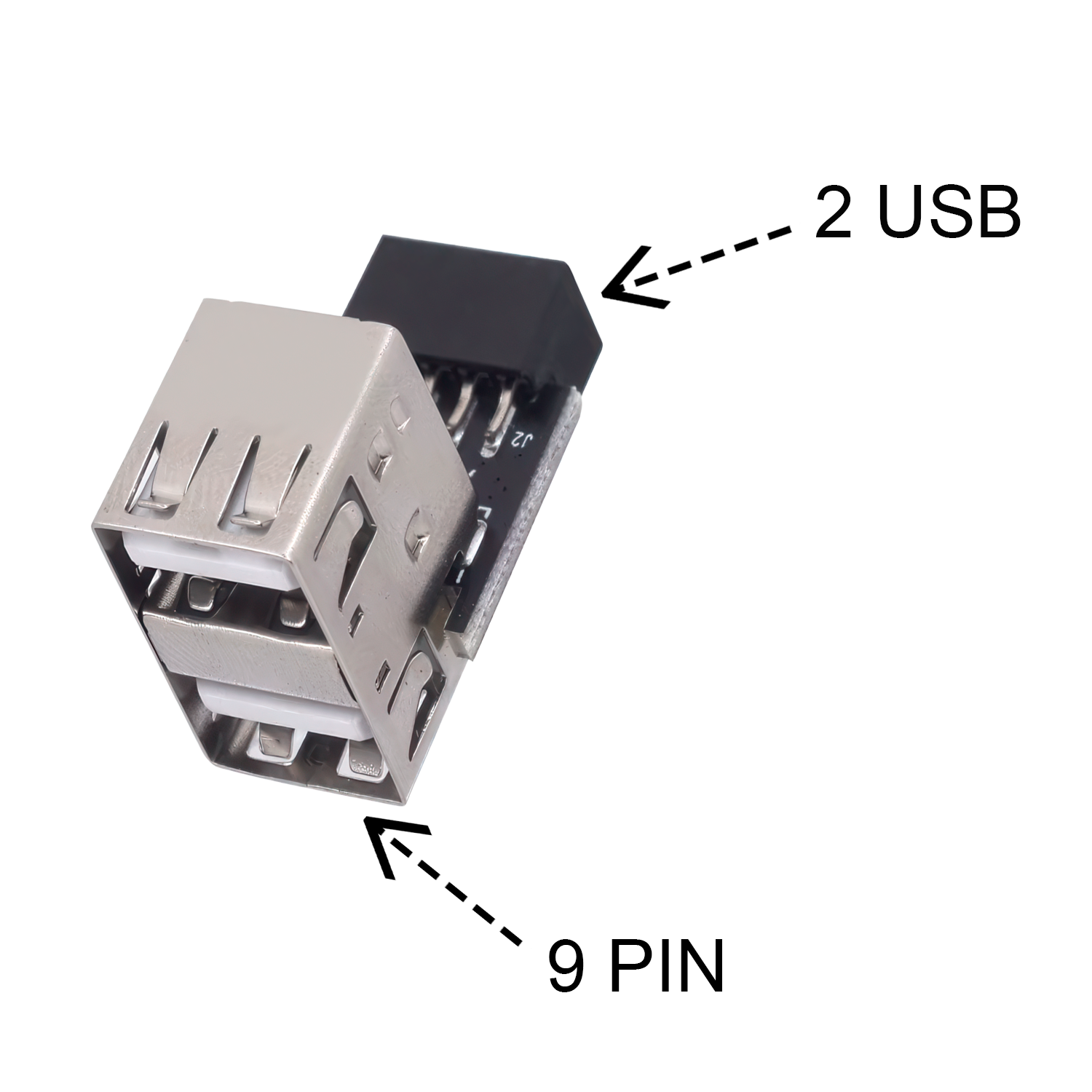 Adaptador panel frontal USB 2.0 hembra a 9 pines hembra recto doble