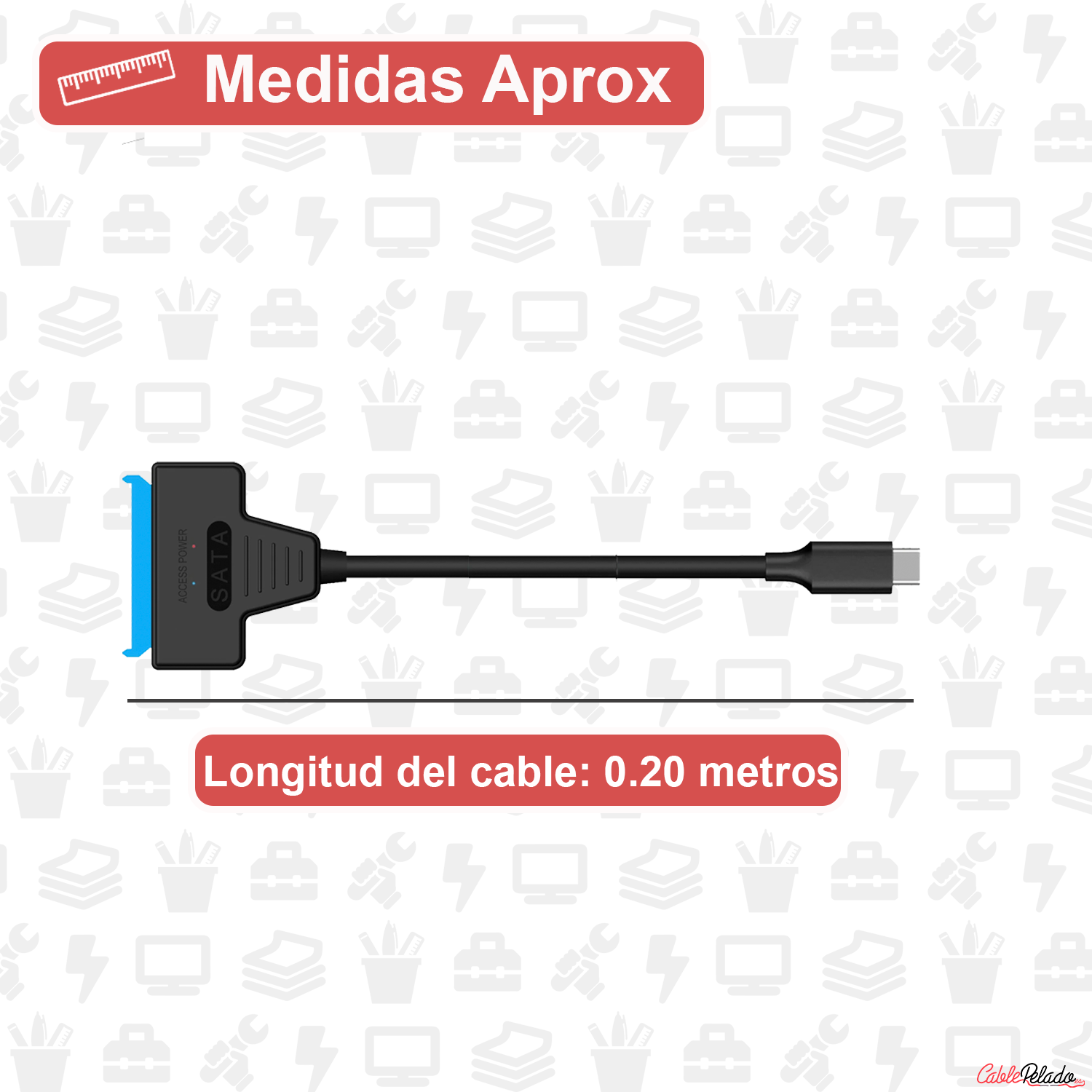 Adaptador SATA a USB-C 3.0 Discos 2.5/3.5 0.20 M Negro