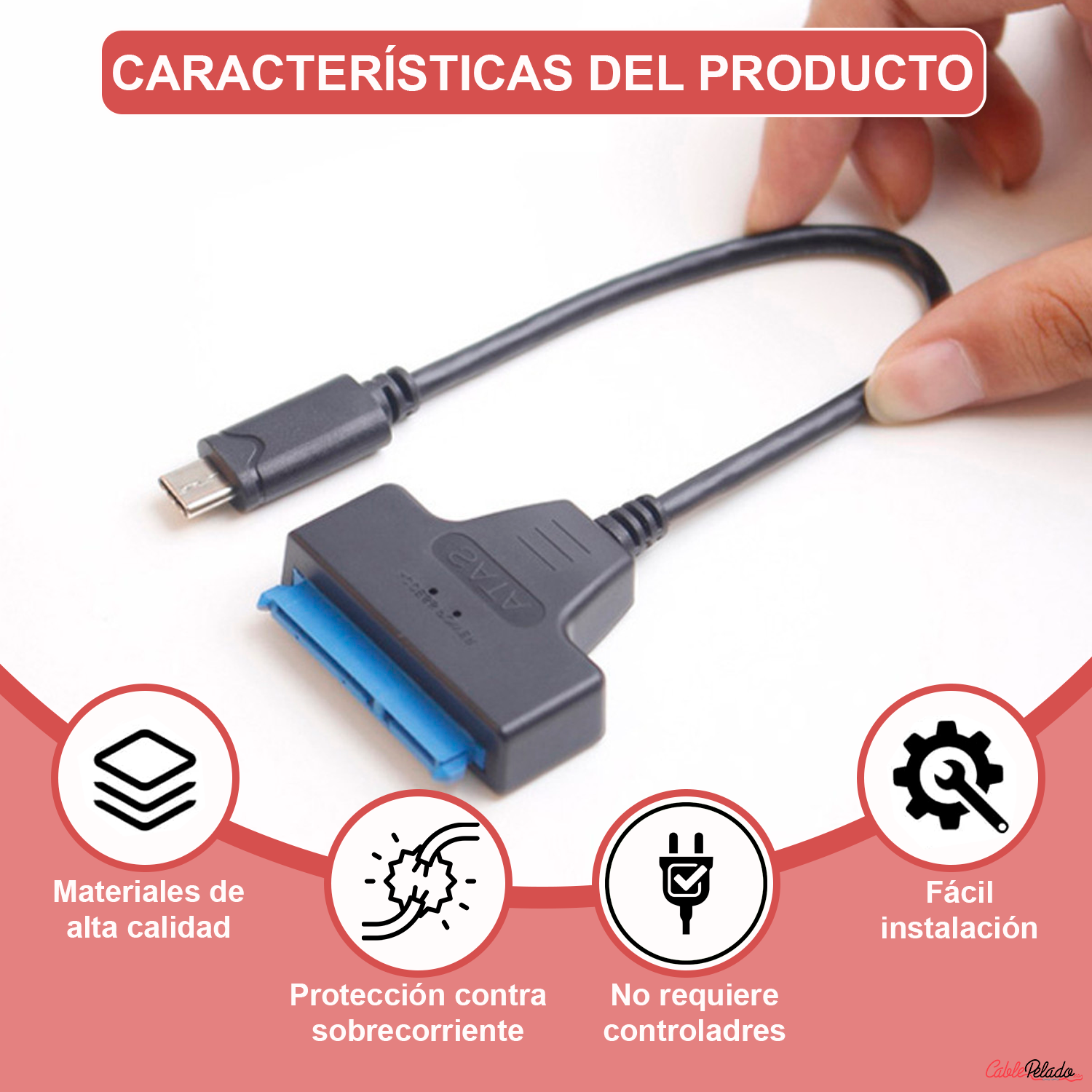 Adaptador SATA a USB-C 3.0 Discos 2.5/3.5 0.20 M Negro
