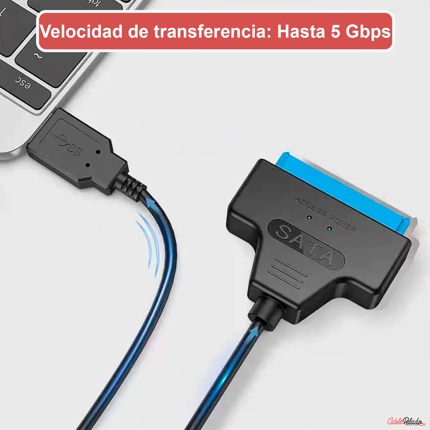 Adaptador SATA a USB-C 3.0 Discos 2.5/3.5 0.20 M Negro