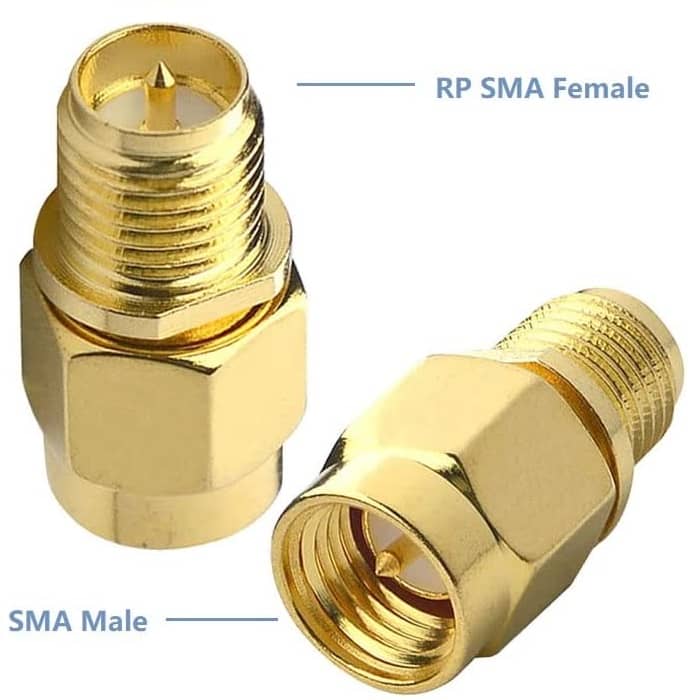 Adaptador SMA hembra de polaridad inversa  Dorado