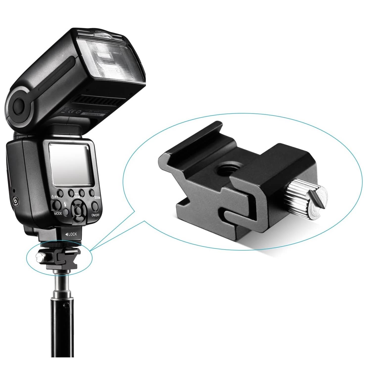Adaptador soporte zapata flash tornillo tripde 1/4 - 20  Negro
