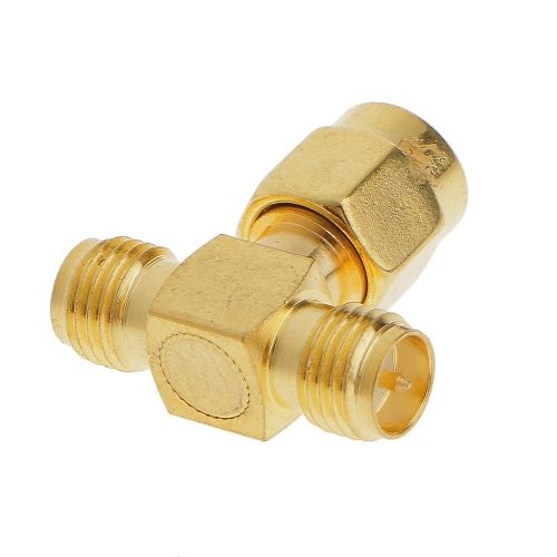 Adaptador triple T RF RP-SMA hembra a 2x RP-SMA  Dorado