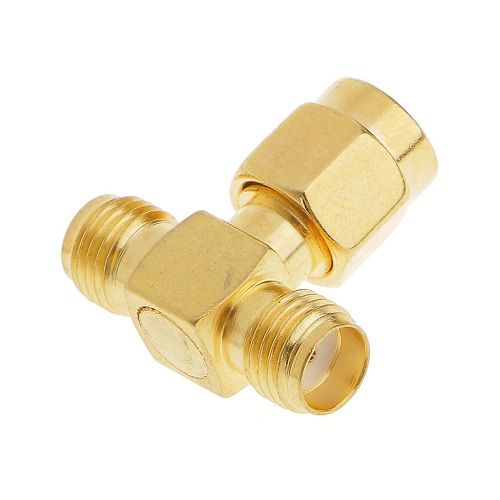 Adaptador triple T RF SMA Macho a 2x SMA  Dorado