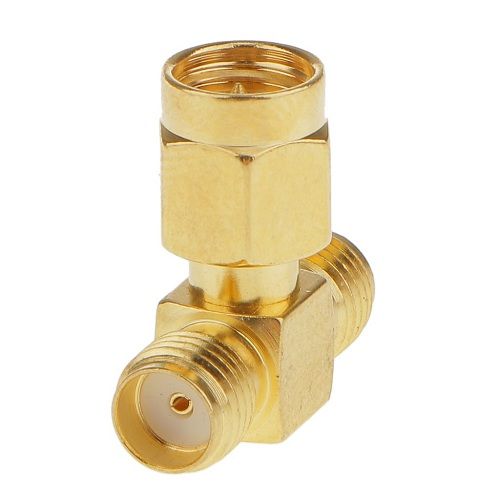 Adaptador triple T RF SMA Macho a 2x SMA  Dorado