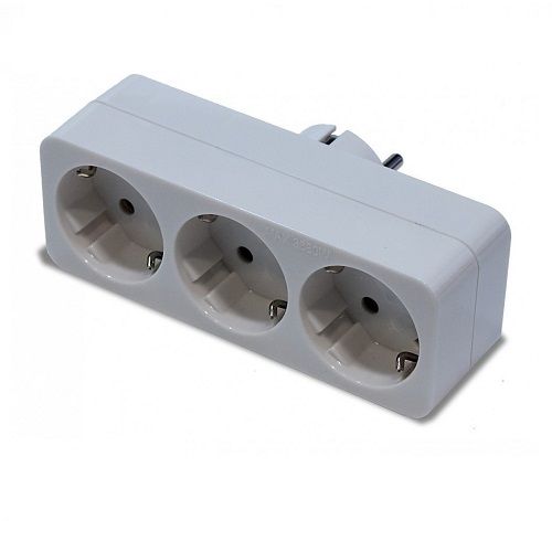 Adaptador triple Schuko TT frontal 16A  Blanco