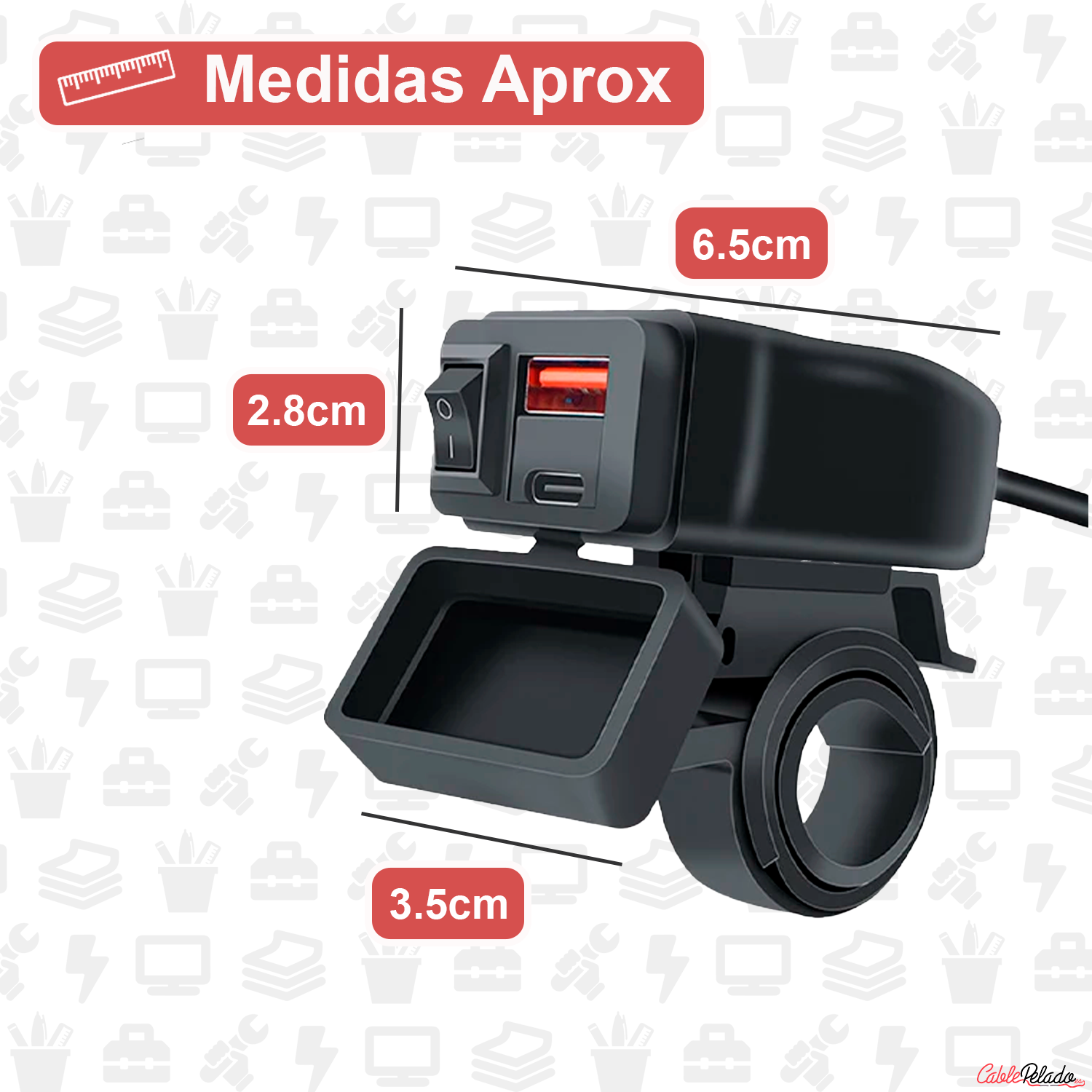Adaptador Universal Para Toma Impermeable Para Manillar Con Carga Rápida USB+Type-C Para Moto  Negro