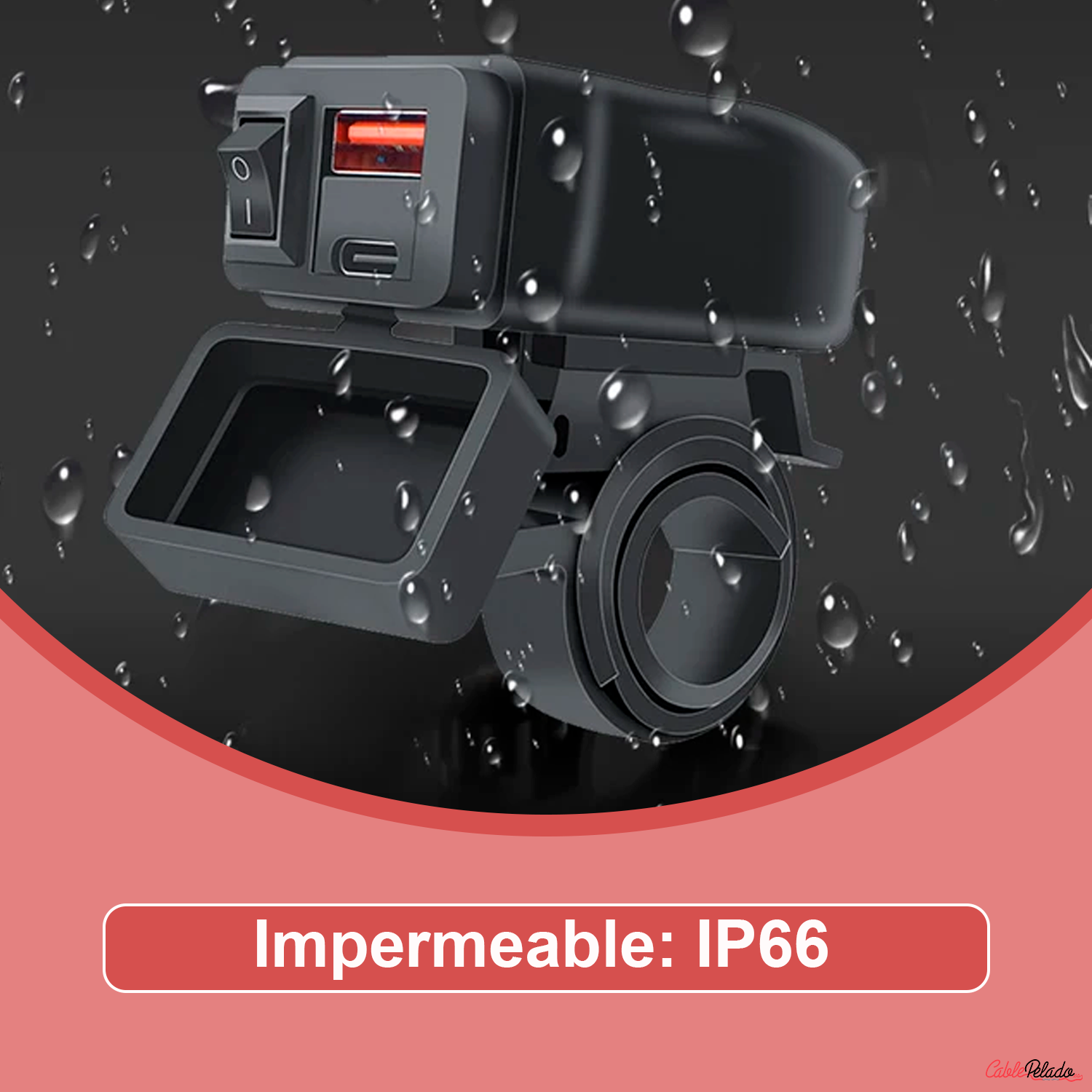 Adaptador Universal Para Toma Impermeable Para Manillar Con Carga Rápida USB+Type-C Para Moto  Negro