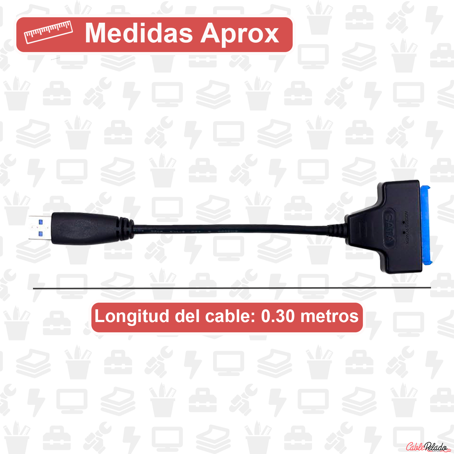 Adaptador USB 3.0 a SATA para HDD y SSD de 2,5 Pulgadas 0.30 M Negro