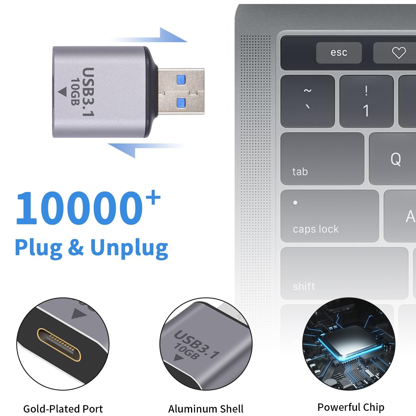 Adaptador USB C Hembra a USB Macho Aluminio 3.1  Plateado