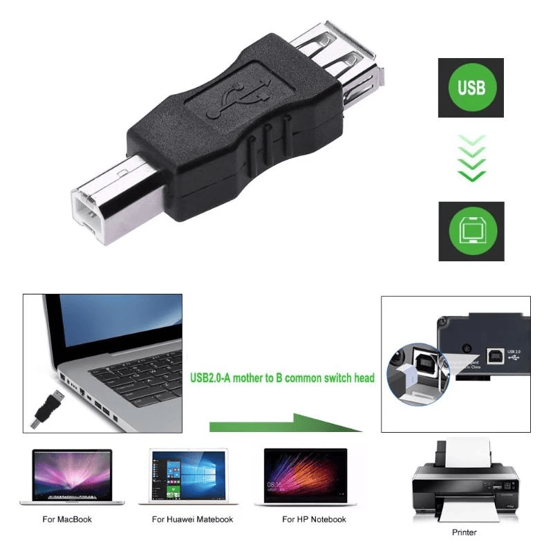 Adaptador USB Tipo A Hembra a USB Tipo B Macho  Negro