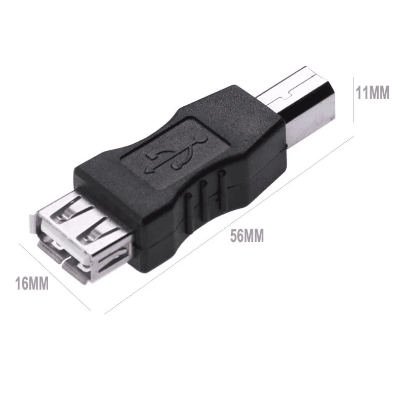 Adaptador USB Tipo A Hembra a USB Tipo B Macho  Negro